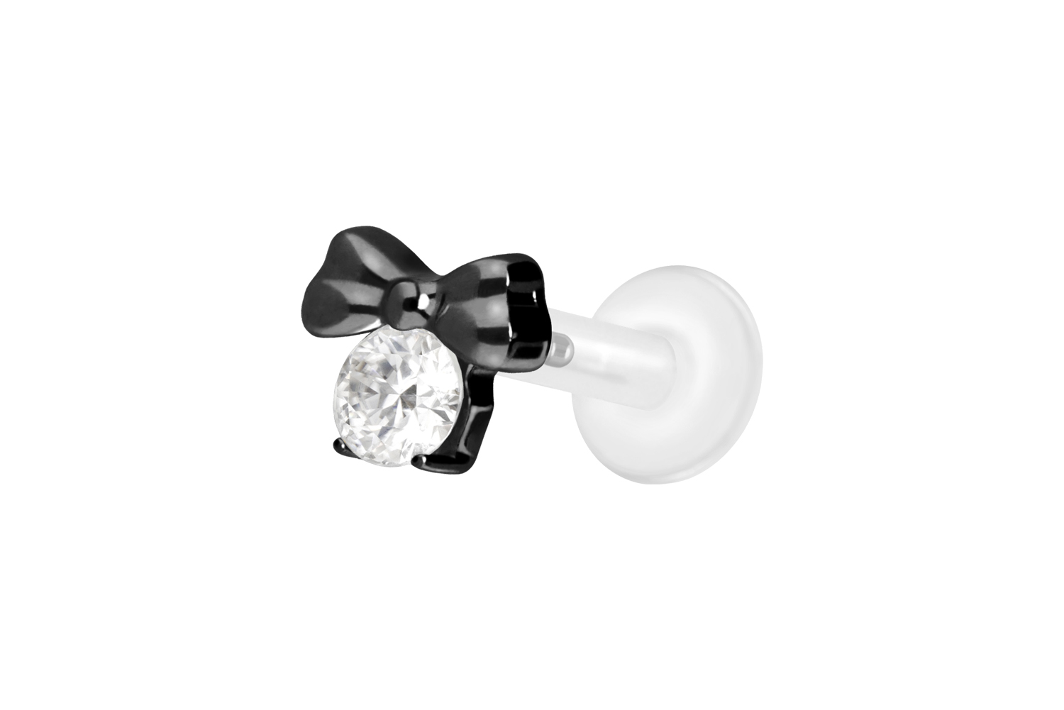 PTFE Labret Piercing mit Innengewinde + Titan-Aufsatz SCHLEIFE + KRISTALL